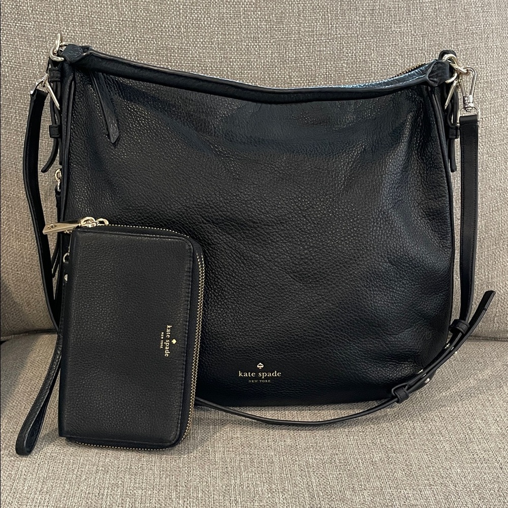 Kate Spade Black Cobble Hill Large Ella Bag and Black Kate Spade Wallet